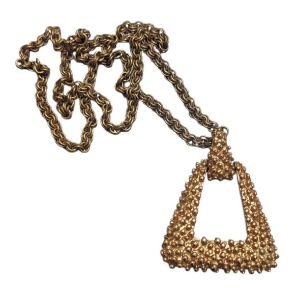 Sarah Coventry Hobnail Golden Sunset Pendant‎ Gold Tone Necklace 1970s - Picture 1 of 4